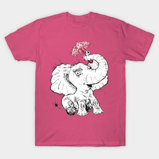 Adorable Fuzzy Elephant with a Precious Parasol T-Shirt